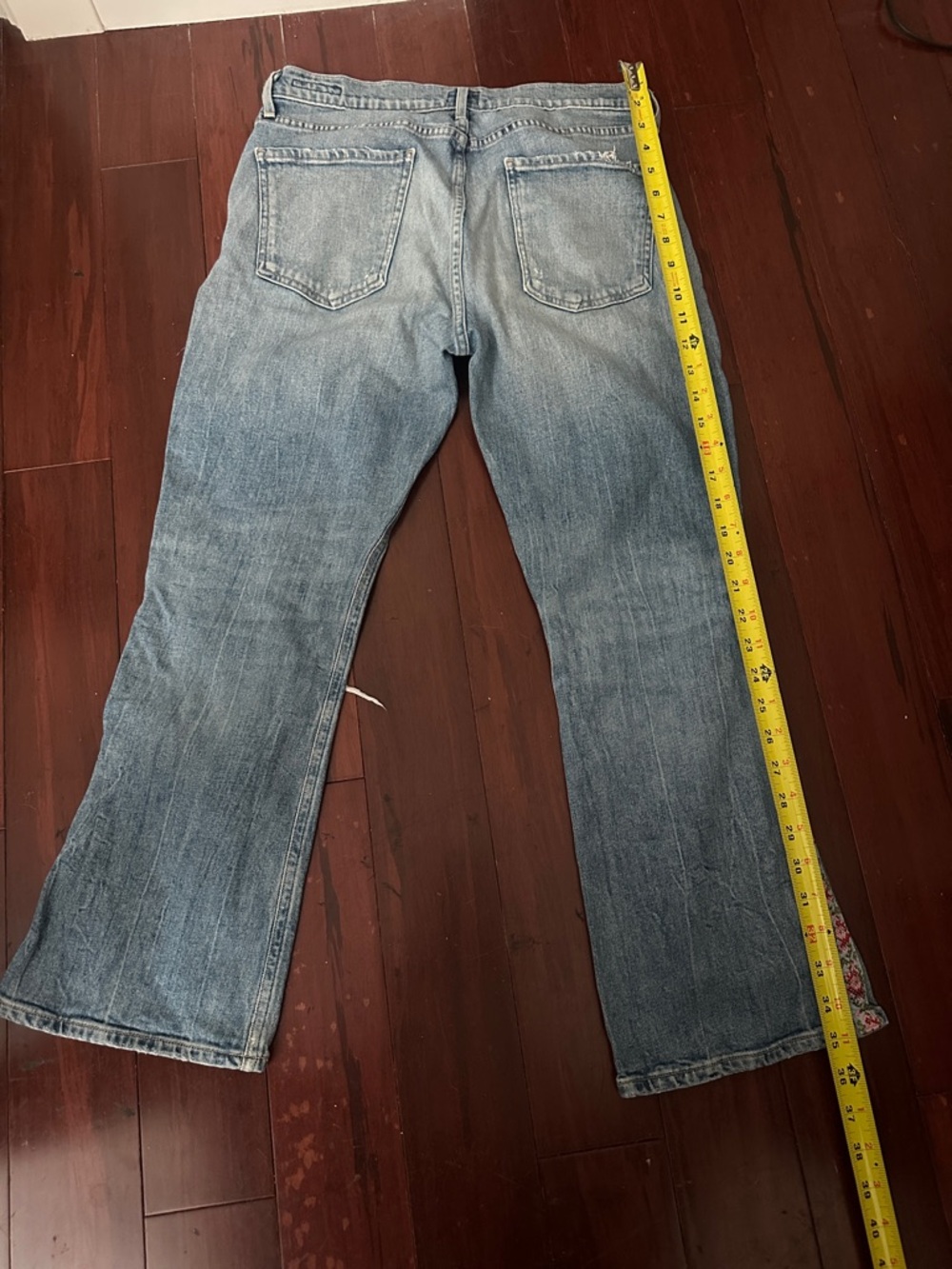 Citizens Of Humanity Distressed Denim Cropped Flare Jeans Pink Floral Side Trim - Picture 3 of 15